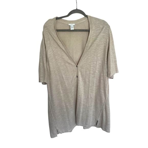 J. Jill Women's 100% Linen Cardigan Size 2X Tan Summer Sweater Coastal Preppy - Picture 1 of 5